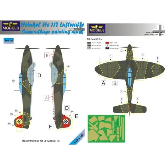 LF Models LFM48104 1/48 Heinkel He 112 Luftwaffe Camouflage painting mask for LF Models kit. - Model Planes