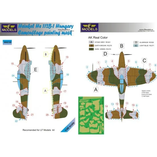 LF Models LFM48106 1/48 Heinkel He 112 over Hungary Camouflage painting mask for LF Models kit. - Model Planes