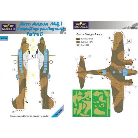 LF Models LFM48108 1/48 Avro Anson Mk.I. Pattern B Camo painting mask for Airfix/Special Hobby. - Model Planes