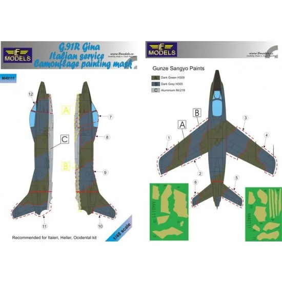 LF Models LFM48111 1/48 G.91R Gina Italian service Camo painting mask for Italeri/Heller/Ocidental - Model Planes