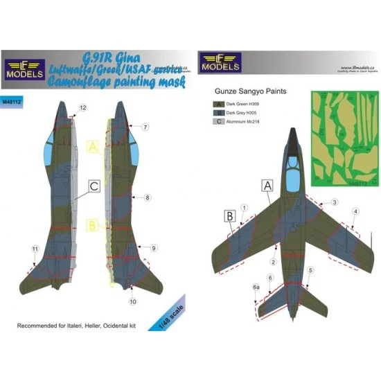 LF Models LFM48112 1/48 G.91R Gina Luftwaffe/Greek/USAF service Camo Mask for Italeri/Heller/Ocidental. - Model Planes