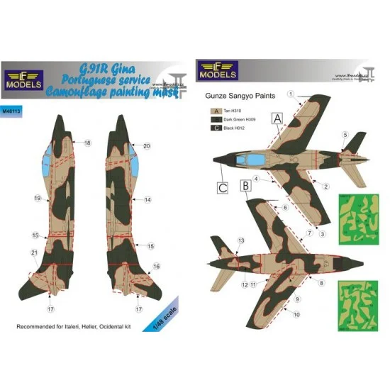 LF Models LFM48113 1/48 G.91R Gina Portuguese service Camo Mask for Italeri/Heller/Ocidental. - Model Planes