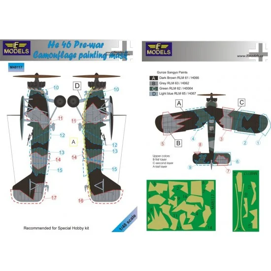 LF Models LFM48117 1/48 He 46 Prewar Camouflage Painting Mask for Special Hobby kit - Model Planes