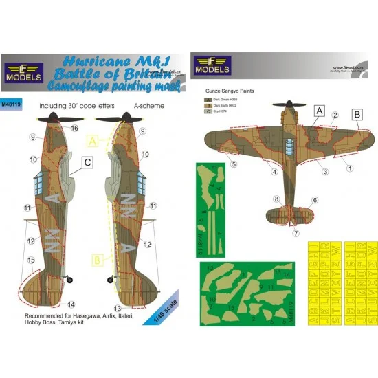 LF Models LFM48119 1/48 Hurricane Mk.I Battle of Britain Camo Mask for Hasegawa/Airfix/Italeri/Hobby Boss - Model Planes