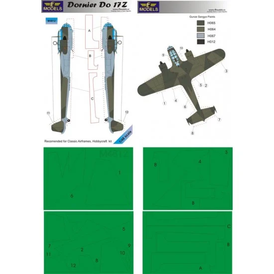 LF Models LFM4812 1/48 Dornier Do 17Z Camouflage Painting Masks for Classic Airframes, Hobbycraft - Model Planes