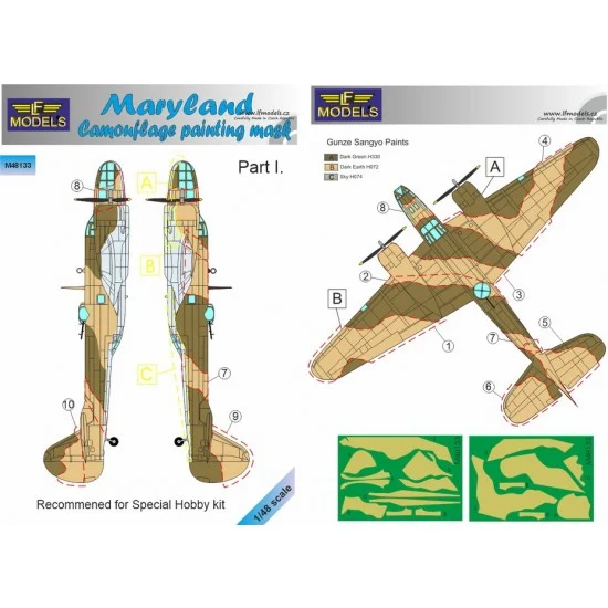 LF Models LFM48133 1/48 Maryland Camo Painting Mask pt.I. Camo Painting Mask for Special Hobby. - Model Planes