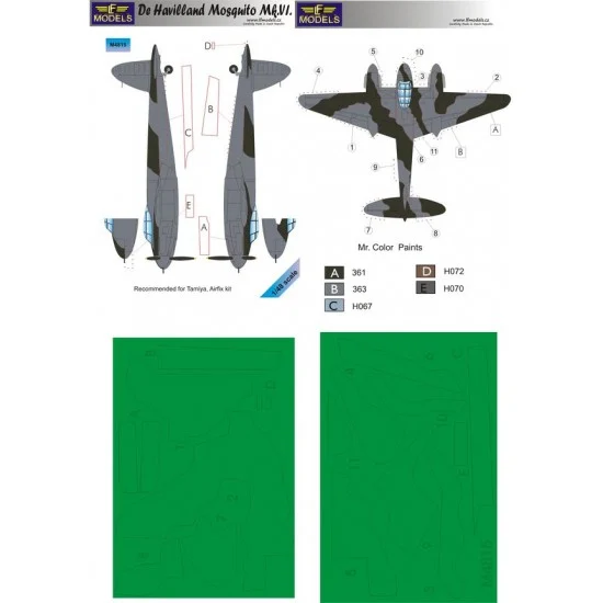 LF Models LFM4815 1/48 D.H. Mosquito Mk. VI Camouflage Painting Masks for Tamiya/Airfix kit - Model Planes