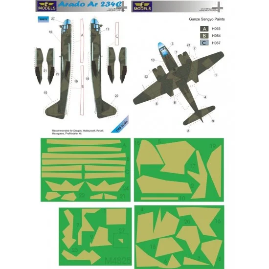 LF Models LFM4825 1/48 Arado Ar 234C Camo Masks for Dragon/Hobbycraft/Revell/Hasegawa/ProModeler - Model Planes