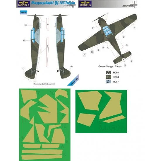 LF Models LFM4826 1/48 Messerschmitt Bf 108 Taifun Camouflage Painting Masks for Eduard kit - Model Planes
