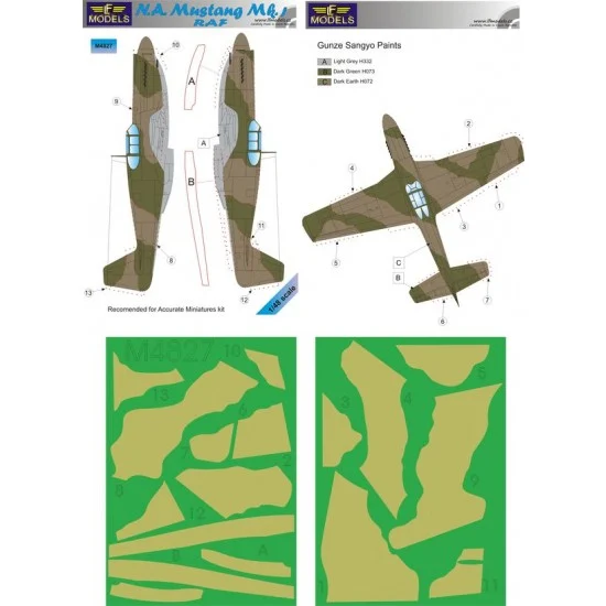 LF Models LFM4827 1/48 N.A. Mustang Mk.I RAF Camo Painting Masks for Accurate Miniatures kit - Model Planes