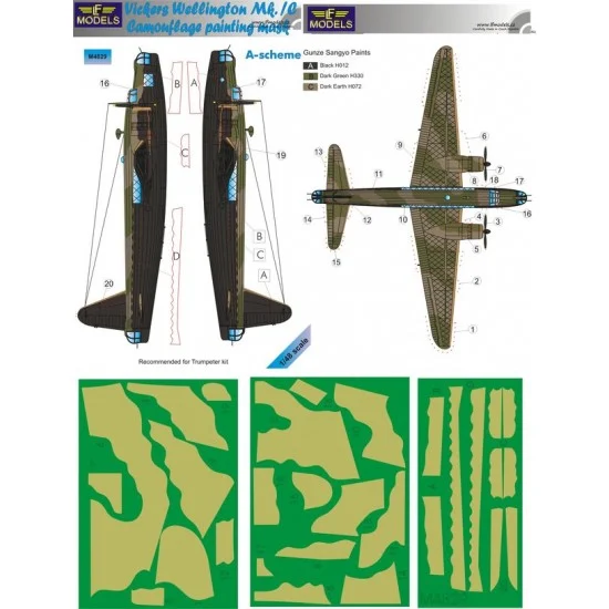 LF Models LFM4829 1/48 Vicker Wellington Mk.IC A-scheme Camo Painting Mask for Trumpeter kit