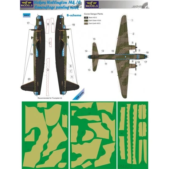 LF Models LFM4830 1/48 Vicker Wellington Mk.IC B-scheme Camo Painting Mask for Trumpeter kit