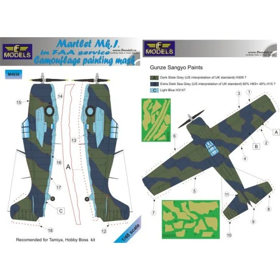 LF Models LFM4838 1/48 Grumman Martlet Mk.I FAA Camo Painting Mask for Eduard/Tamiya/HobbyBoss - Model Planes