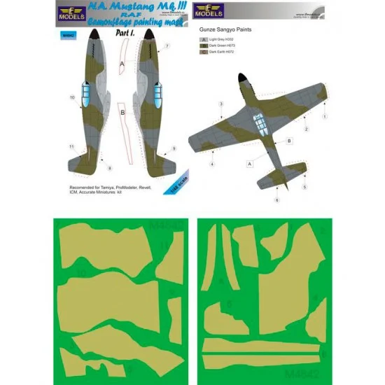 LF Models LFM4842 1/48 N.A. Mustang Mk.III RAF Part I Camo Mask for Eduard/Tamiya/Revell/ICM - Model Planes