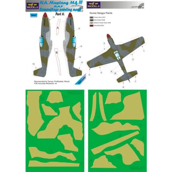 LF Models LFM4843 1/48 Mustang Mk.III RAF Part II Camo Mask for Eduard/Tamiya/ProModeler/Revell - Model Planes