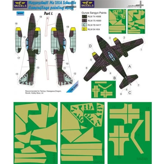 LF Models LFM4846 1/48 Me 262A Schwalbe I. Camo Mask for Tamiya/Hasegawa/Dragon/Revell/HobbyBoss - Model Planes