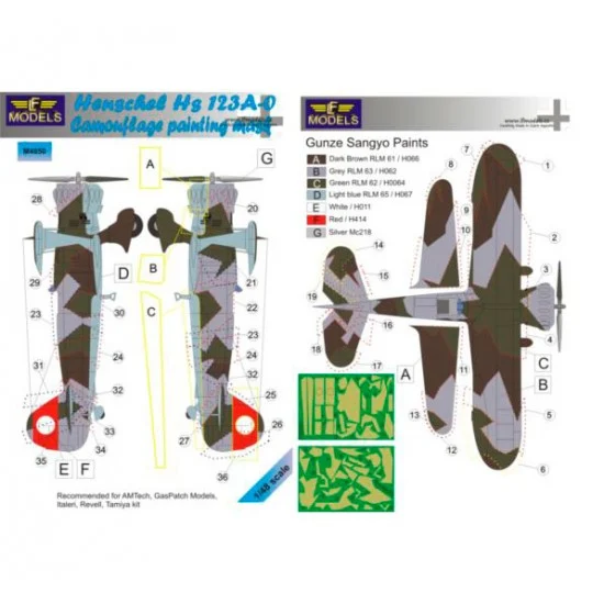 LF Models LFM4850 1/48 Henschel Hs 123A-0 Camo Mask for AMTech/GasPatch/Italeri/Revell/Tamiya