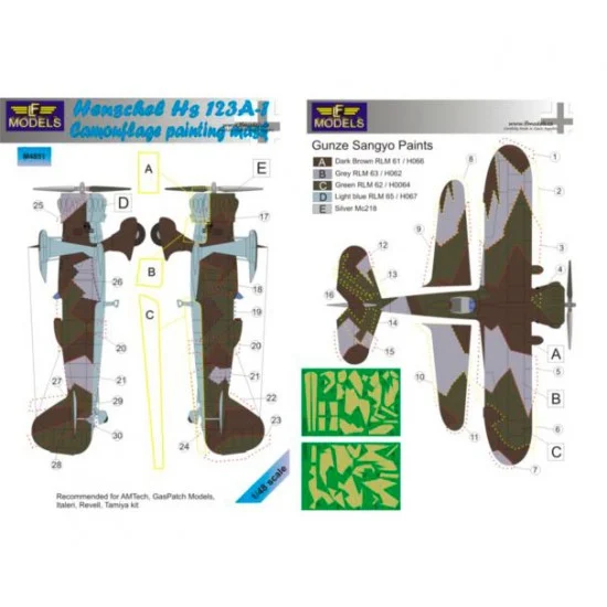 LF Models LFM4851 1/48 Henschel Hs 123A-1 Camo Mask for AMTech/GasPatch/Italeri/Revell/Tamiya
