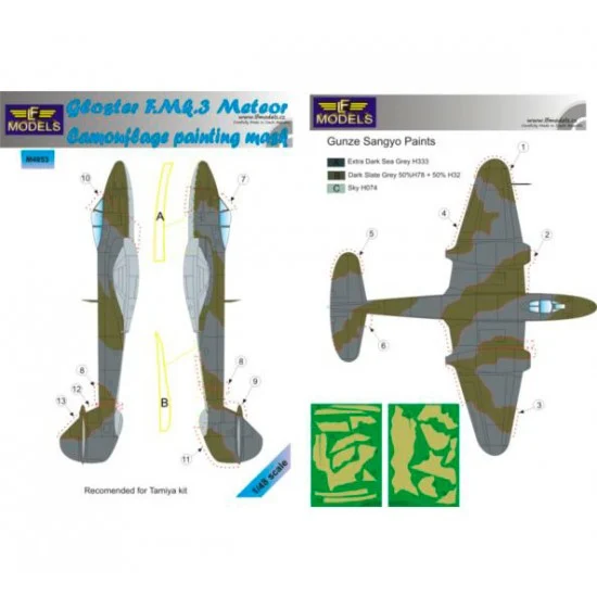 LF Models LFM4853 1/48 Gloster Meteror F.Mk.3 Camouflage Painting Mask for Tamiya kit - Model Planes