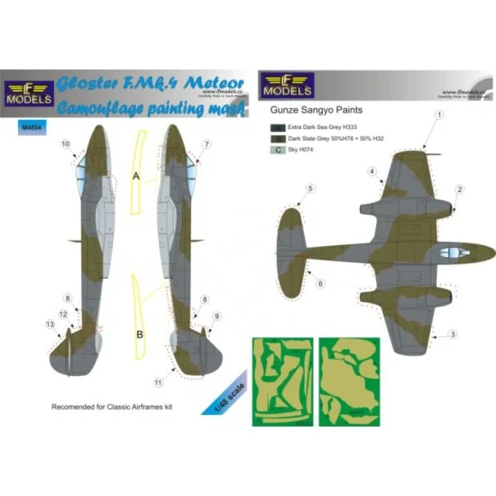 LF Models LFM4854 1/48 Gloster Meteror F.Mk.4 Camouflage Painting Mask for Classic Airframes kit - Model Planes