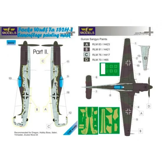 LF Models LFM4856 1/48 Ta 152H-1 Part II. Camo n Insignia Marking Mask for Dragon/Hobby Boss