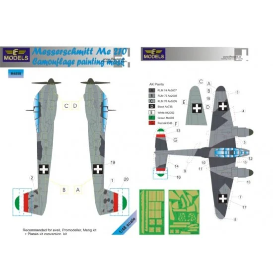 LF Models LFM4858 1/48 Me 210 Camo Mask for Revell/Promodeller/Meng kit + Planes kit conversion - Model Planes