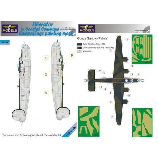 LF Models LFM4861 1/48 Consolidated Liberator Coastal Command Camo Mask for Revell/Promodeller - Model Planes