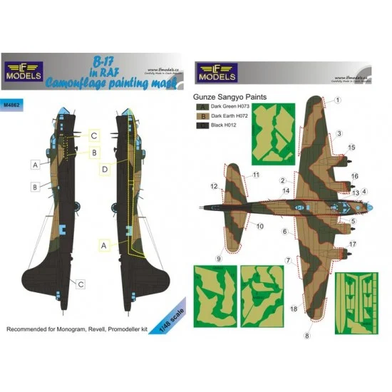 LF Models LFM4862 1/48 Boeing B-17 RAF Camo Painting Mask for Monogram/Revell/Promodeller kit