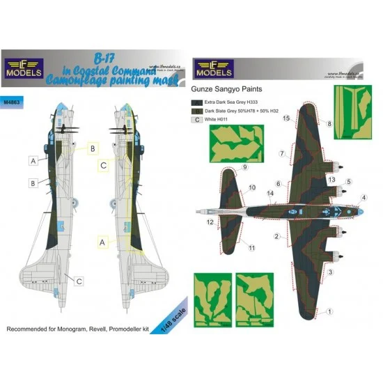 LF Models LFM4863 1/48 Boeing B-17 Coastal Command Camo Mask for Monogram/Revell/Promodeller kit