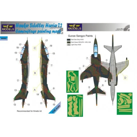 LF Models LFM4865 1/48 Hawker Siddeley Harrier T.2 Camouflage Painting Mask for Kinetic kit - Model Planes