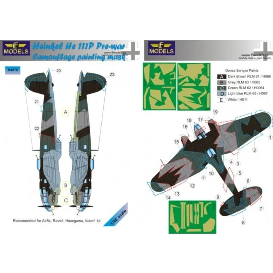 LF Models LFM4870 1/48 Heinkel He 111P Pre war Camo Masks for Revell/ProModeler/Monogram/ICM kit - Model Planes