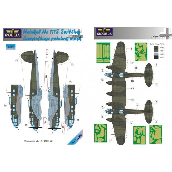 LF Models LFM4871 1/48 Heinkel He 111Z Zwilling Camouflage Painting Mask for ICM kit - Model Planes