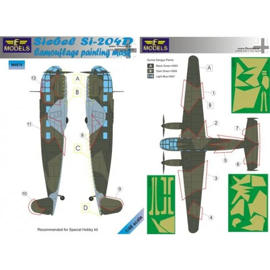 LF Models LFM4874 1/48 Siebel Si 204D Camouflage Painting Mask for Special Hobby kit - Model Planes