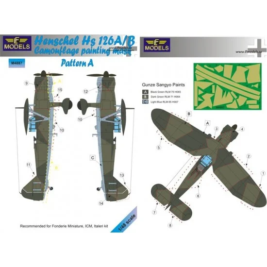LF Models LFM4887 1/48 Henschel Hs 126A/B Pattern B Camo Mask for Fonderie Miniature/ICM/Italeri - Model Planes