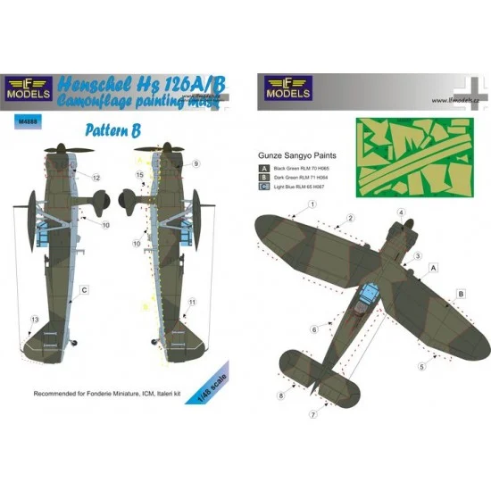 LF Models LFM4888 1/48 Henschel Hs 126A/B Pattern B Camo Mask for Fonderie Miniature/ICM/Italeri - Model Planes