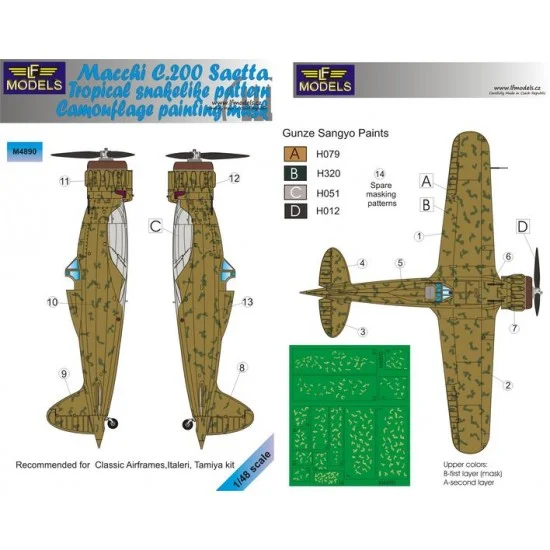 LF Models LFM4890 1/48 Macchi C.200 Saetta Tropical snakelike pattern Camo Mask for Italeri/Tamiya - Model Planes