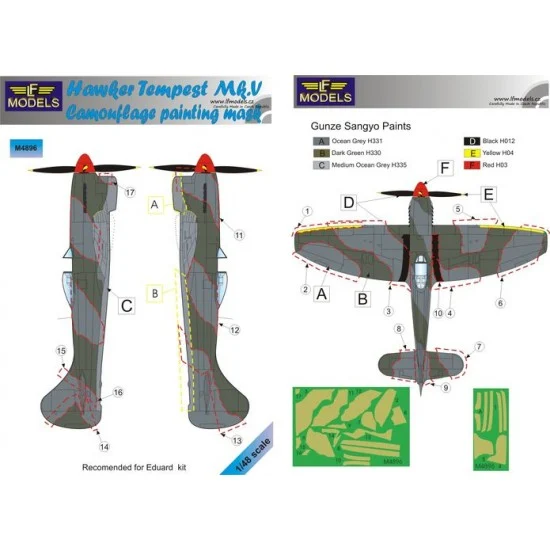LF Models LFM4896 1/48 Hawker Tempest Mk.V Camouflage Painting Mask for Eduard kit. - Model Planes
