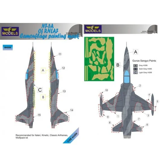 LF Models LFM4898 1/48 NF-5A Freedom Fighter of RNLAF Camo Mask for Italeri/Kinetic/Wolfpack kit.