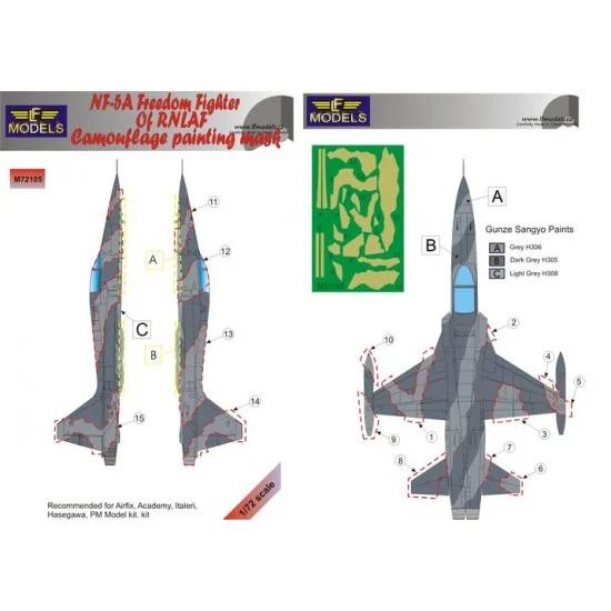 LF Models LFM72105 1/72 NF-5A Freedom Fighter RNLAF Camo Mask for Airfix/Academy/Italeri/Hasegawa