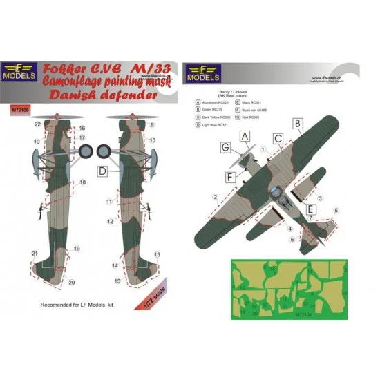 LF Models LFM72106 1/72 Fokker CV.E M/33 Danish defender Camouflage Painting Mask for LF Models - Model Planes