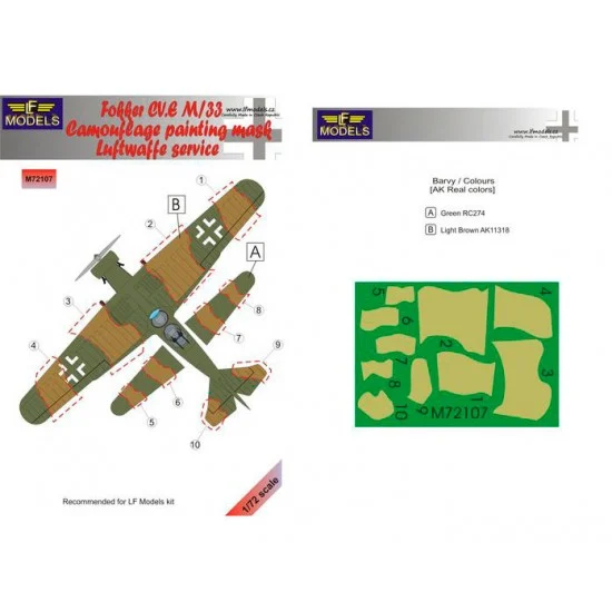 LF Models LFM72107 1/72 Fokker CV.E M/33 Luftwaffe service Camouflage Painting Mask for LF Models - Model Planes