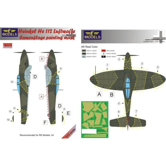 LF Models LFM72113 1/72 Heinkel He 112 Luftwaffe Camouflage Painting Mask for RS Models - Model Planes