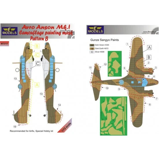 LF Models LFM72117 1/72 Avro Anson Mk.I. Pattern B Camo Painting Mask for Airfix/Special Hobby kit - Model Planes