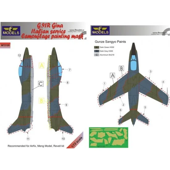 LF Models LFM72120 1/72 G.91R Gina Italian service Camo Mask for Airfix/Meng Model/Revell kit - Model Planes