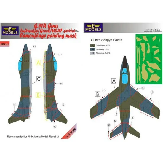LF Models LFM72121 1/72 G.91R Gina Luftwaffe/Greek/USAF Camo Mask for Airfix/Meng Model/Revell - Model Planes