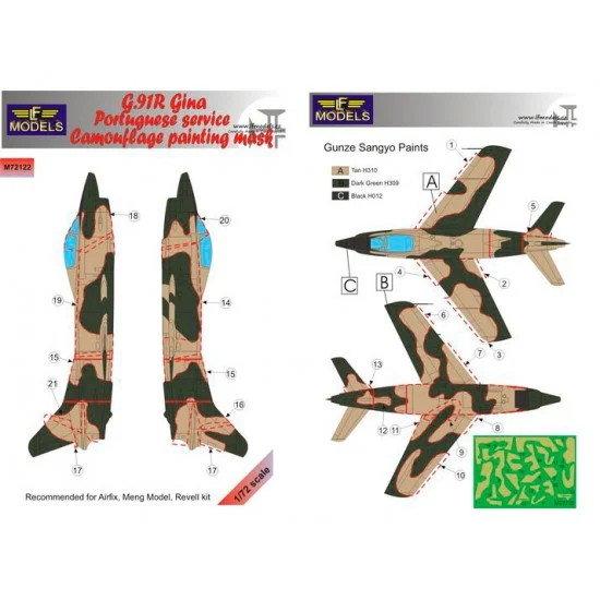 LF Models LFM72122 1/72 G.91R Gina Portuguese service Camo Mask for Airfix/Meng Model/Revell kit - Model Planes