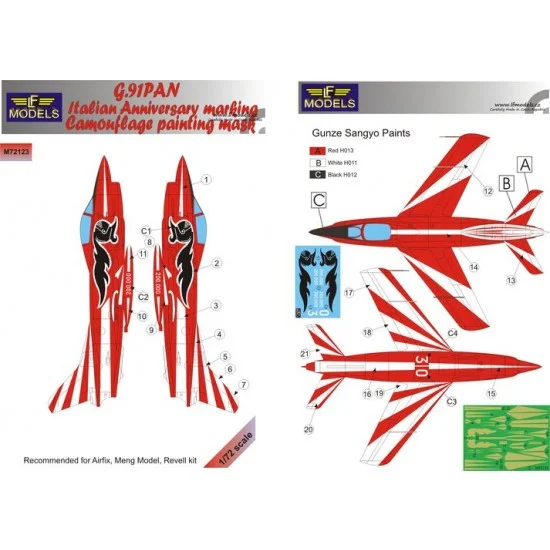 LF Models LFM72123 1/72 G.91PAN Gina Italian Anniv marking Camo Mask for Airfix/Meng/Revell - Model Planes