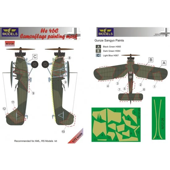 LF Models LFM72129 1/72 He 46C Camouflage Painting Mask for AML/RS Models kit - Model Planes