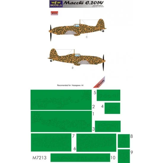 LF Models LFM7213 1/72 Macchi MC.205V Camouflage Painting Masks for Hasegawa kit - Model Planes