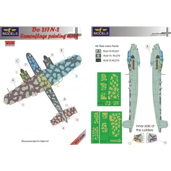 LF Models LFM72139 1/72 Do 217N-2 Camo Painting Mask Camo Painting Mask for Italeri kit